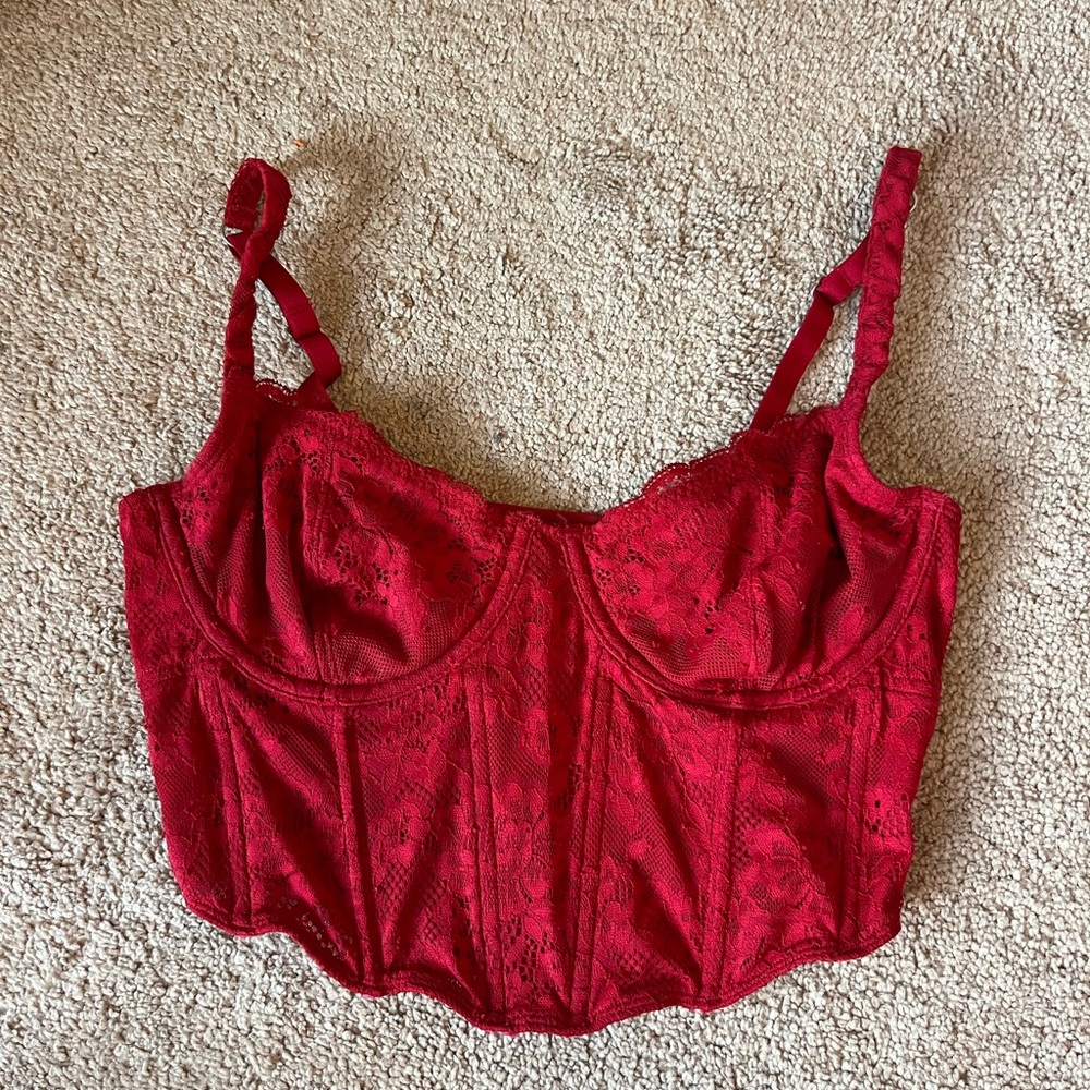 Gilly Hicks Red Lace Corset Crop Top